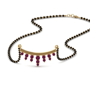 Pink Sapphire Gold Curved Mangalsutra